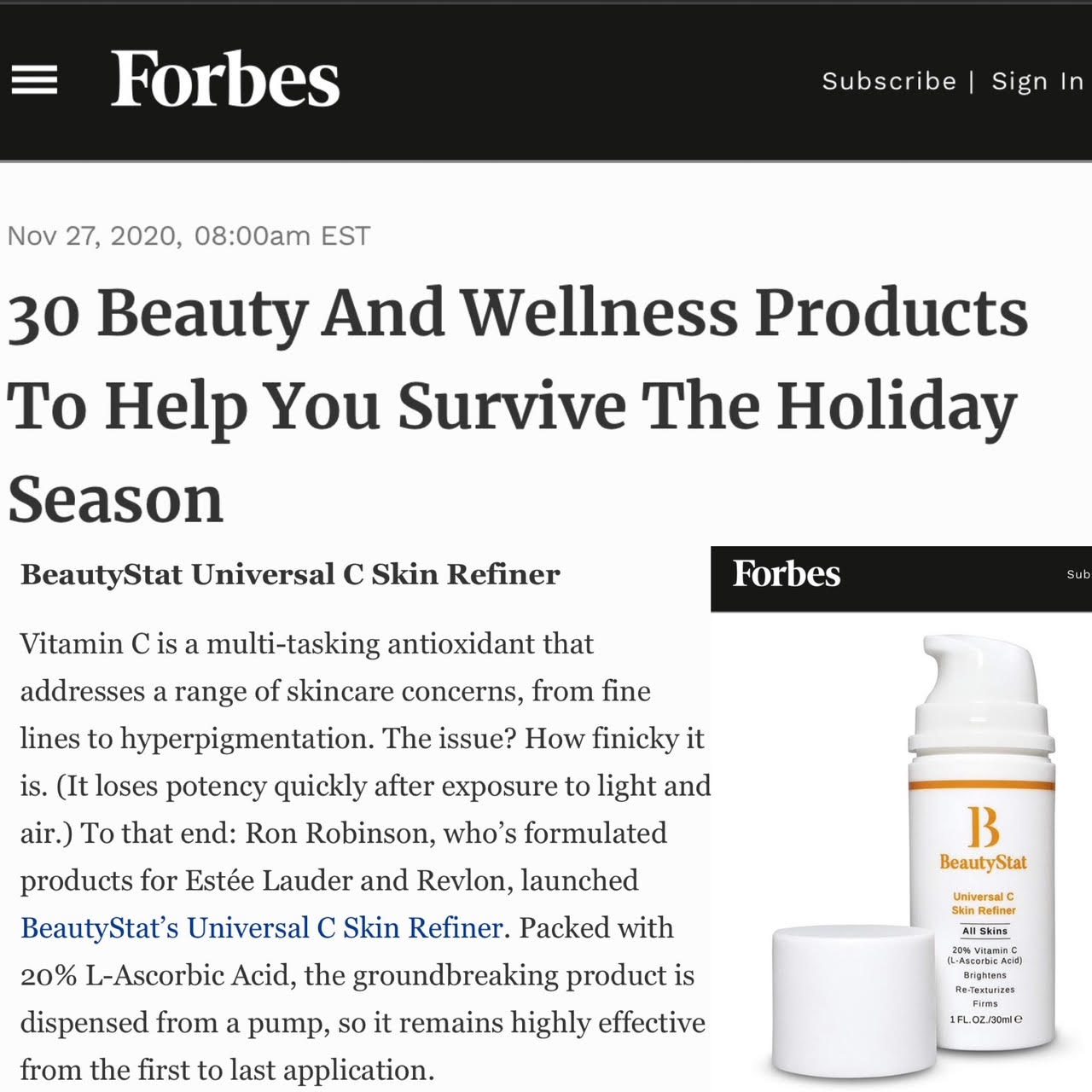 Forbes Names Universal C Skin Refiner As Best Wellness Skincare Product