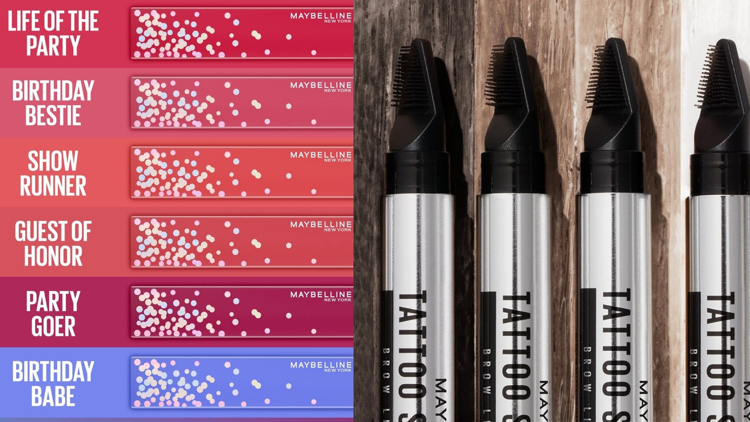 review, photos, swatches, trends, 2022, 2023, makeup, maybelline new york, tattoo studio brow lift stick, super stay birthday edition matte lip color, best new drugstore releases