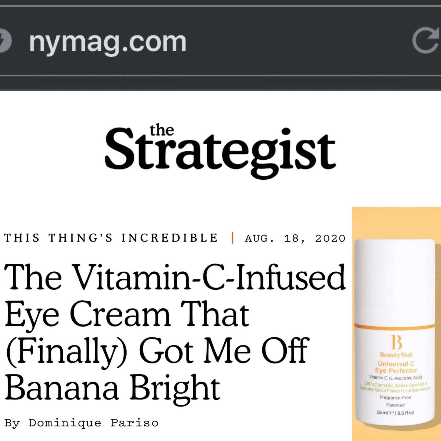 NY Magazine Comparison Reviews Universal C Eye Perfector Eye Cream VS Best Sellers